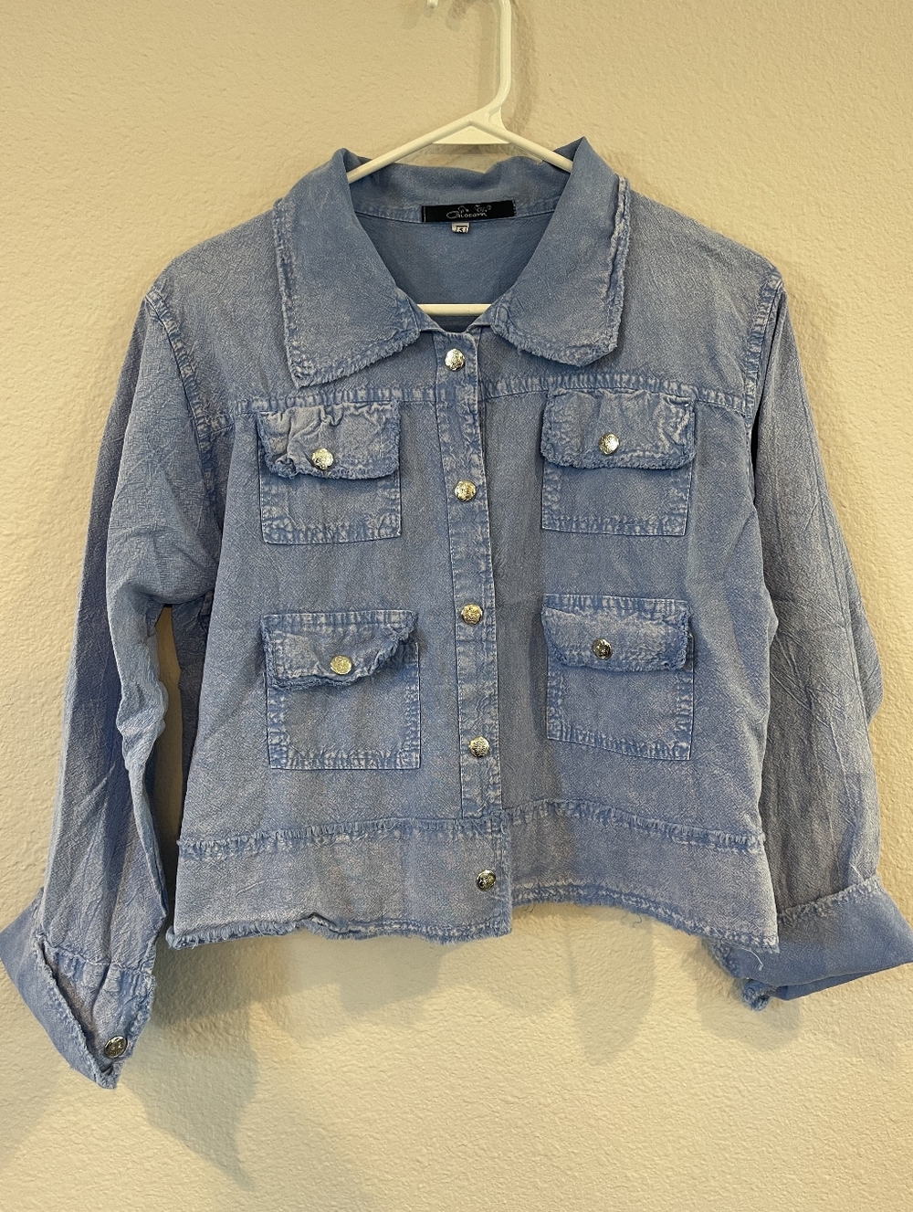 P Giocam Womens Blue 100% Cotton Lightweight Snap Button Cargo Utility Jacket S